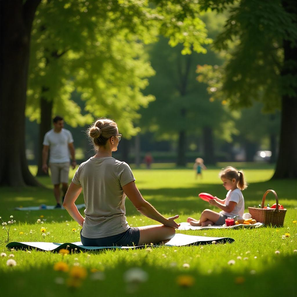 Eine Frau macht Yoga im Park.